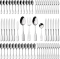 Alata Kate 65-Piece Silverware With Utensil-Serving Set, Service for 12, Stainless Steel Flatware, Mirror Polished Cutlery, Dishwasher Safe