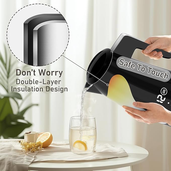 1.25L Cute Penguin Electric Kettle with Temperature Control,2H Keep Warm, Double Wall Cool-Touch,1200W Quiet Boil,BPA-Free,Cordless - Electric Tea Kettle for Home,Office, Kids (Black)