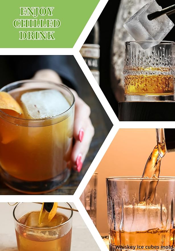 2 INCH Ice Cube Tray with Lid & Bin,Square Large Ice Cube Molds | ice trays for freezer with lid and bin, Silicone Base & Stackable Design, Whiskey Ice Cubes Mold for Coffe,Cocktail,Whiskey