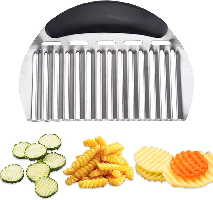 Suuker Large Crinkle Cutter French Fry Cutter, Large Crinkle Potato Slicer Wavy Chopper, Stainless Steel Wave Fries Cutter Slicer With Handle for Veggies, Potato, Cucumber, Carrot Chip