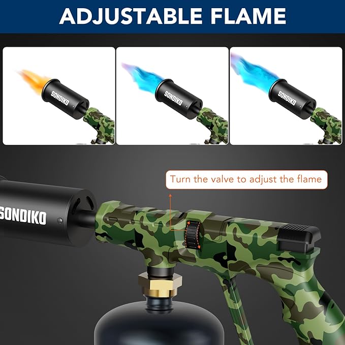 Sondiko Propane Torch Head, Powerful Kitchen Torch for Cooking, BBQ, Sous Vide and Steak Searing, Adjustable Blow Torch - Perfect Campfire Charcoal Starter, Gas Welding Kit(Propane Tank Not Included)