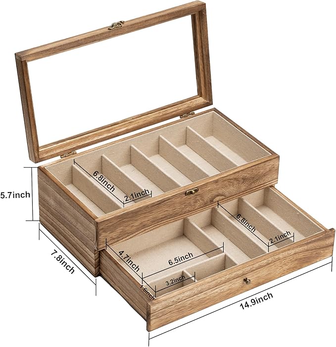Knife Display Case, 2-Layer Pocket Knife Case Display & Storage Knives, Solid Wood Knife Case for Collections, Gift for Boyfriend Fathers Day Birthday Gifts(Brown)
