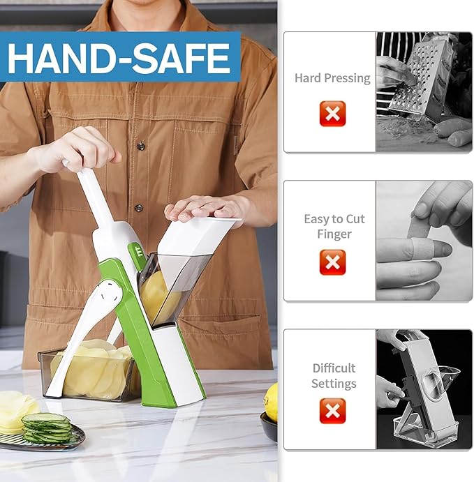 Safe Mandoline Slicer for Kitchen, Vegetable & Food Cutter & Thickness Adjustable 0.1-8 mm. Easy to Clean, Storage, Kitchen Faster Slice Artifact (Only Slice) (Green)