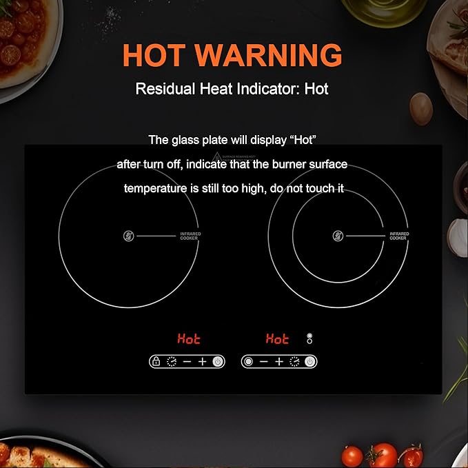 Dual Coil Design of 2 Burner Cooker, 1800W Electric Ceramic Hot Plate for Cooking, Infrared Double Burner Portable Countertop or 24inch Built-in Cooktop Radiant Stove Top, Compatible with All Cookware