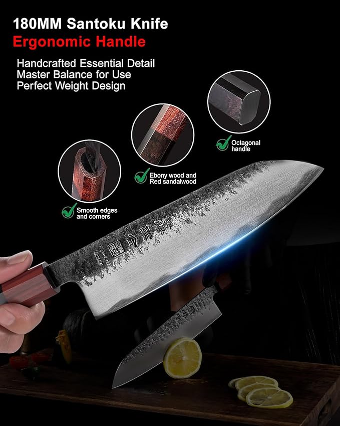 7 inch Razor Sharp Santoku Knife, AUS-8 Alloy Steel 18cm Japanese Chef Knife with Eboy Handle, Chefs Knife with Premium Gift Box (WA Series)
