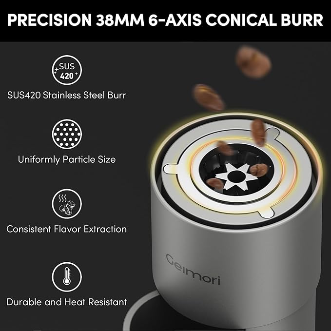 wirsh Burr Coffee Grinder, Single Dose Coffee Grinder T38 Plus with Anti-Static Tech and Stepless Grind Settings from Fine to Coarse for Espresso,Drip,French Press,Home&Travel Use