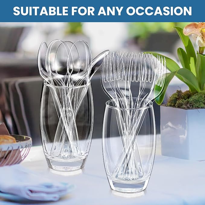 [360 Count] Clear Plastic Utensils 360 Disposable Spoons Silverware Bulk Spoons Bulk Heat Resistant Heavy Duty Silverware