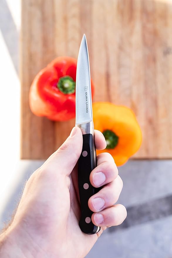 DURA LIVING 3.5 Inch Paring Knife – Essential High Carbon Stainless Steel, Razor-Sharp, Multipurpose Small Kitchen Knife, Ergonomic Handle, Perfect for Precision Tasks, Sleek Black Design
