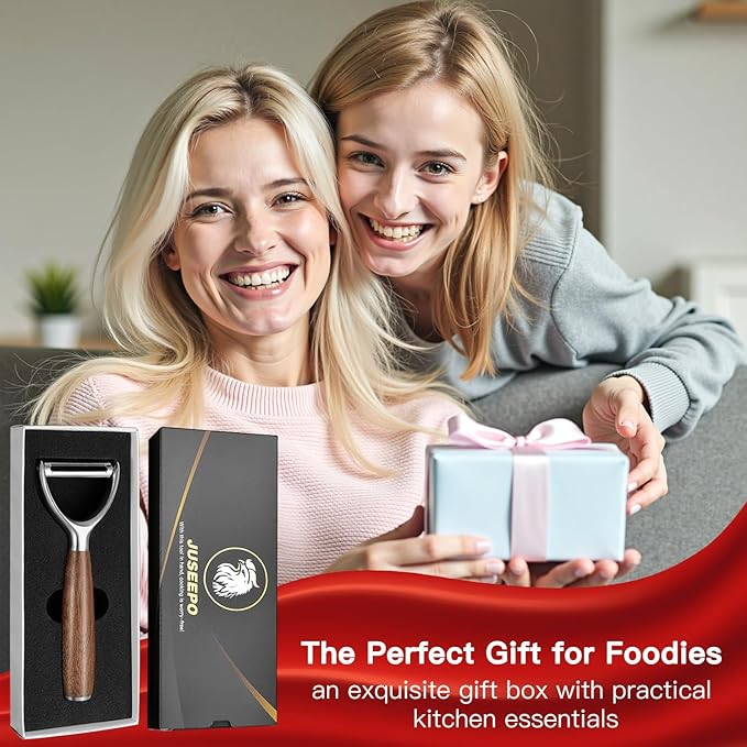 JUSEEPO Premium Vegetable Peeler, Y Type Swivel 304 Stainless Steel Blade Comfortable Solid Wood Handle, Practical gifts for the home kitchen mom grandma for Veggie, Fruit, Potato(Hard Maple)