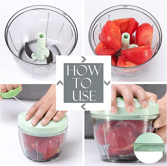 Ourokhome Manual Food Processor Vegetable Chopper, Portable Hand Pull String Garlic Mincer Onion Cutter for Veggies, Ginger, Fruits, Nuts, Herbs, etc., 650ml, Green