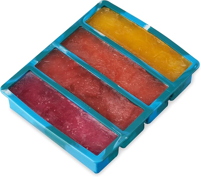 Host Ice Cube Tray, Makes Four 5-Inch Long Cubes, Durable Silicone Trays with Easy Release Design, Perfect for Water Bottles and Highball Glasses, Home Bar Accessories, Set of 1, Blue Marble