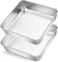 Herogo 8 x 8 Baking Pan Set of 2 for Oven, Stainless Steel Square Cake Pan for Lasagna Brownies Casseroles Cakes, Dishwasher Safe & Durable