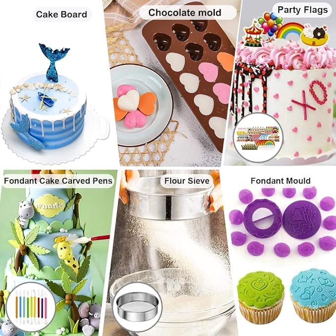 Gawren-H&E Cake Decorating Kit, 678pcs Cake Decorating Supplies Tools Kit with Cake Carrier,Rotating Turntable,Piping Bags and 74 Tips set,Cake Pan Set,Cake Baking Supplies for Beginners/Professional