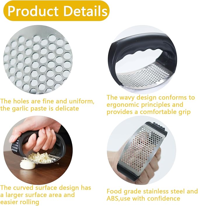 Stainless Steel Garlic Press Rocker Set - Heavy Duty Garlic Mincer, Crusher & Chopper with Silicone Peeler, Scraper & Cleaning Brush - Effortless Smasher and Grinder Tool for Easy Kitchen Prep (Green)