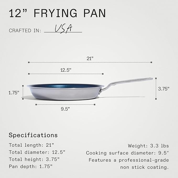 Made In Cookware - 12" Non Stick Frying Pan (Harbour Blue) - 5 Ply Stainless Clad Nonstick - Professional Cookware - Induction Compatible