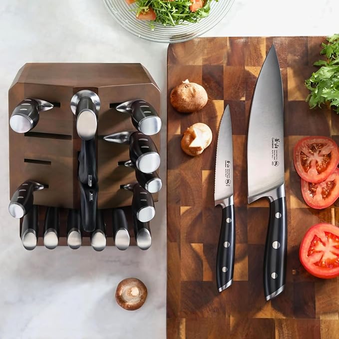 Cangshan Alps Series German Steel Forged 17-Piece Knife Block Set, Acacia (Black)