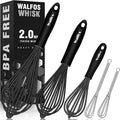 Silicone Whisks set with 7+5in mini stainless steel whisk, Non Scratch Coated 7+9+11in Whisks for Nonstick Cookware,Premium for Blending, Whisking, Beating, Frothing & Stirring