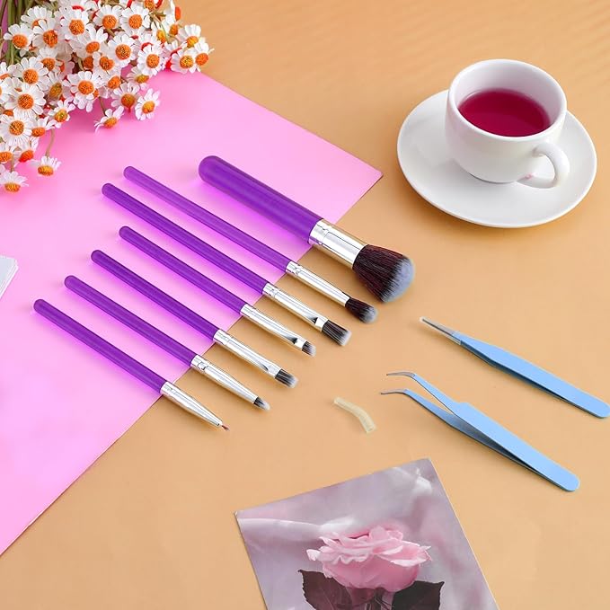 9 Pieces Candy Cookie Decoration Brush Cake Decorating Brushes Tools Set Cakes Pastry Baking Brushes Paint Brush Stainless Steel Straight Curved Tip for Baking Fondant DIY Cake Sugar(Purple Color)
