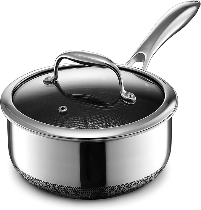 HexClad Hybrid Nonstick 7-Piece Cookware Set, 2Qt Pot with Lid, 8Qt Pot with Lid, and Tabletop Salt and Pepper Grinder Set, Stay-Cool Handles, Dishwasher and Oven-Safe, Induction Ready