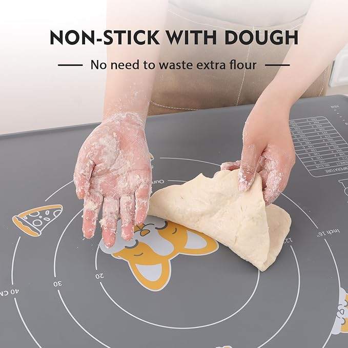 Ourokhome Silicone Baking Mat Sheet and Pastry Dough Cutter, 0.5 Inch Thick 28" X 20" BPA free Silicone Rolling Mat, Non-Stick and Anti-Slip, Dishwasher Safe (Gray)