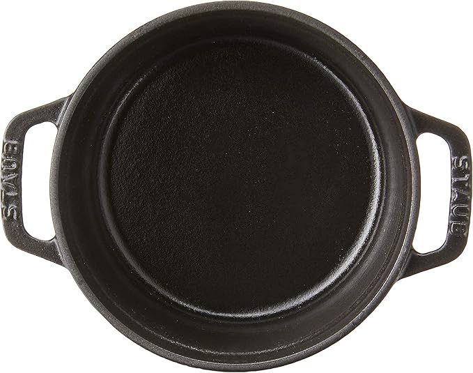 STAUB Cast Iron Dutch Oven 0.5-qt Round Cocotte, Made in France, Serves 1, Matte Black