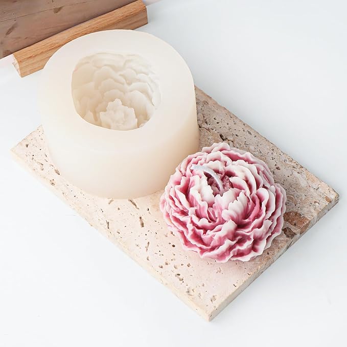 Peony Candle Mold Half Open Flower Cylinder Candle & Resin Mold - Resin Casting Silicone Molds for Home Decor & Candle Making Wave Spiral Mold