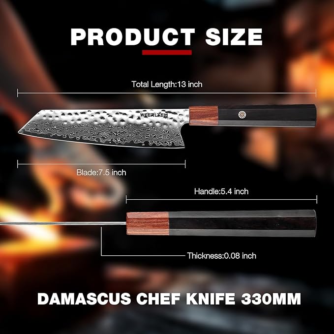 Kiritsuke Chef Knife,Upgraded 8 Inch Professional 67-Layer VG10 Damascus Japanese Chef Knife,Ultra Sharp Hammered Damascus Kitchen Knives with Octagonal Red Sandalwood Handle & Gift Box