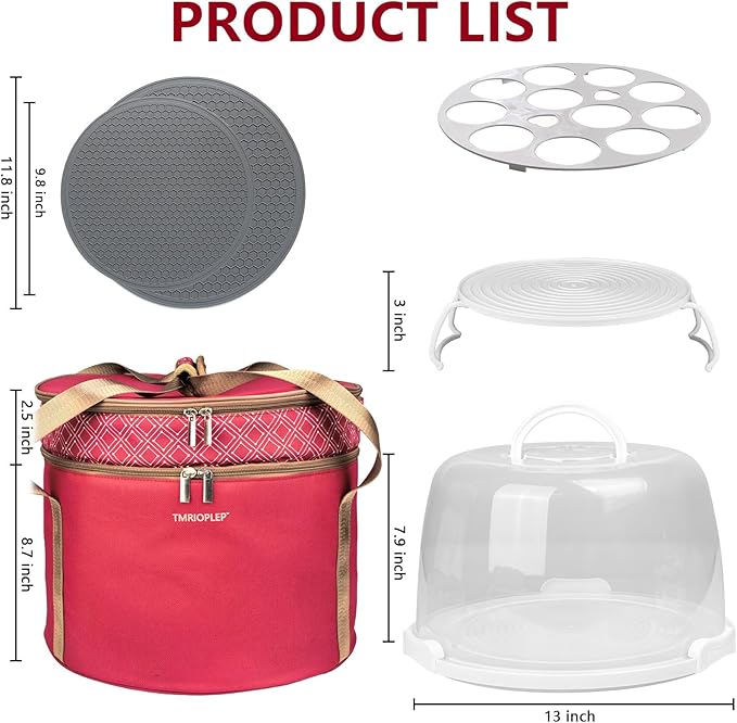 TMRIOPELP Tall Cake Carrier with Lid and Handle Insulated Cake Container Cake Transport Carrier Ideal for Pies Cupcakes and Pastries Perfect for Safe and Secure Cake Delivery (Red, 12 inch)