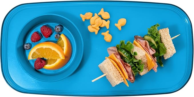 madesmart dipware Small Serving Plate, Collapsible & Removable Dip Bowl for Salsa, Queso, Sald, Olives, Premium Dishwasher & Microwave Safe, Multipurpose Plate & Bowl, Ocean