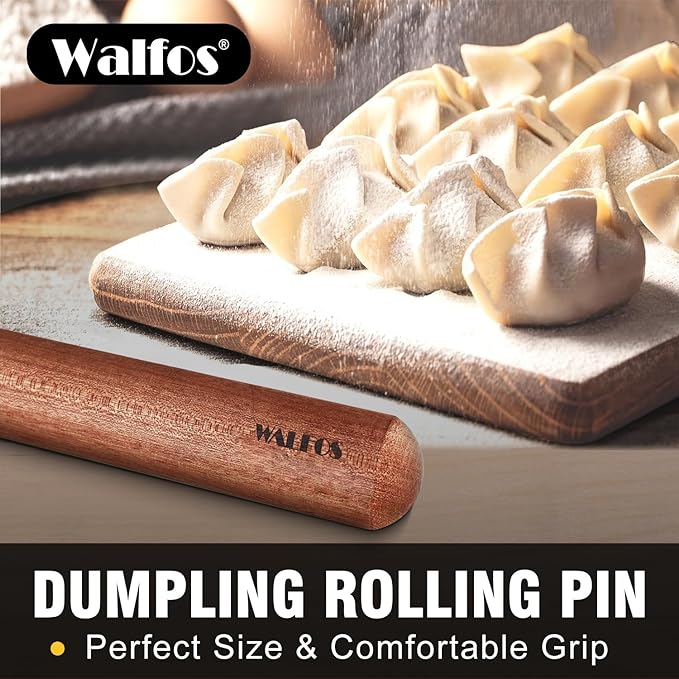 Walfos French Rolling Pin Set - Natural Wooden Rolling Pins (8inch, 15.7inch), Baking Dough Roller for Pizza, Pie, Pasta, Bread, Pastry, No Coating