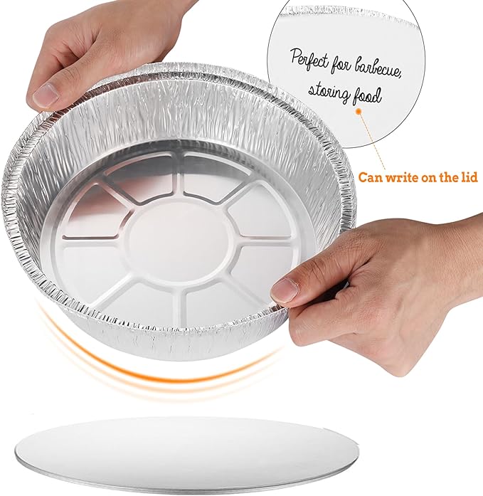 7 Inch Aluminum Round Foil Pans with Paper Lids 60pack Disposable Aluminum Tin for Roasting Baking Cooking