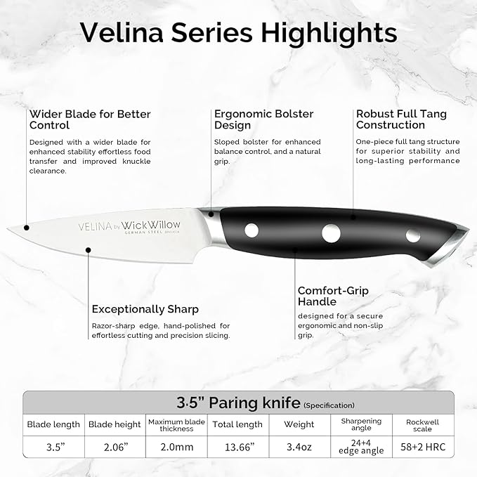 3.5" Paring Knife – Razor Sharp German Steel DIN1.4116 – Precision Fruit & Vegetable Knife for Peeling & Trimming – Full Tang & Ergonomic Handle – Gift Box – Velina Series