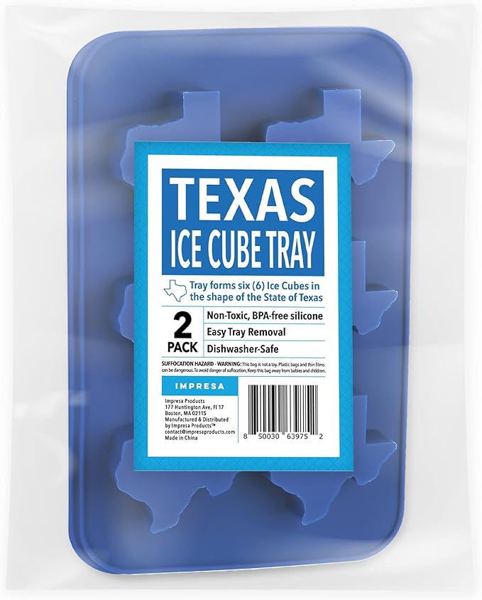 IMPRESA Silicone Ice Trays for Freezer - Texas Shaped Ice Cubes & Chocolate Molds - Silicone Molds for Gelatin & Candy - Blue, Pack of 2, 6 Cubes Each
