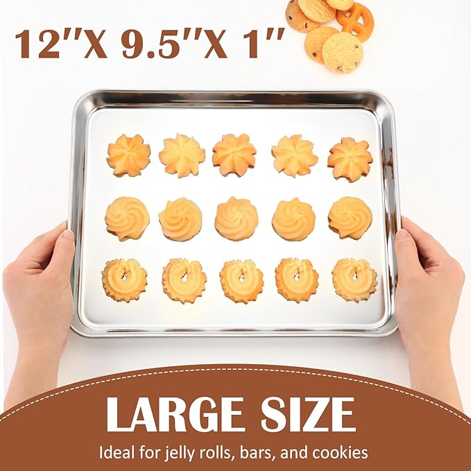 meekoo 24 Pcs Baking Sheet Pan Cookie Sheet Set for Oven Stainless Steel Trays Nonstick Small Serving Tray Cake Toaster Metal Food Trays, Oven and Dishwasher Safe(12 x 9.5 x 1 Inch)
