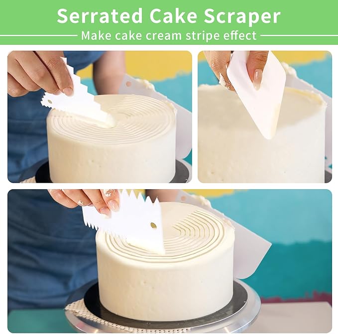 Cake Scraper, Cake Smoother Scraper Set, Dough Scraper Icing Scraper Polisher Tool, Cake Decorating Comb, Icing Smoother Plastic Sawtooth Cake Icing Kitchen Baking Cake Edge (white)