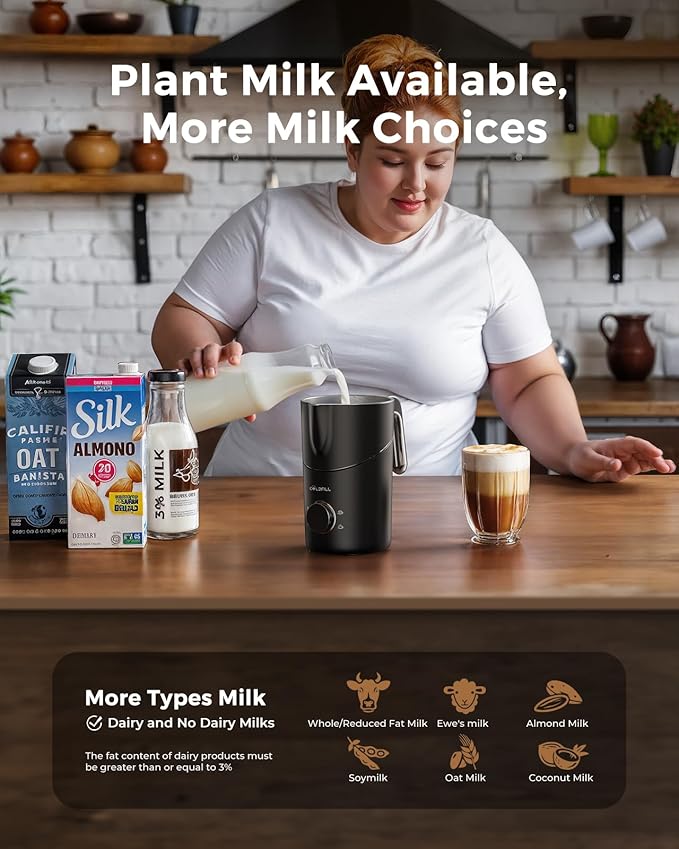Milk Frother and Steamer, COLDFILL 8-in-1 Electric Frother for Coffee, 400ml Large Capacity Detachable Milk Steamer, Automatic Warm and Cold Foam Maker, Quiet, Dishwasher Safe, Easy to Clean