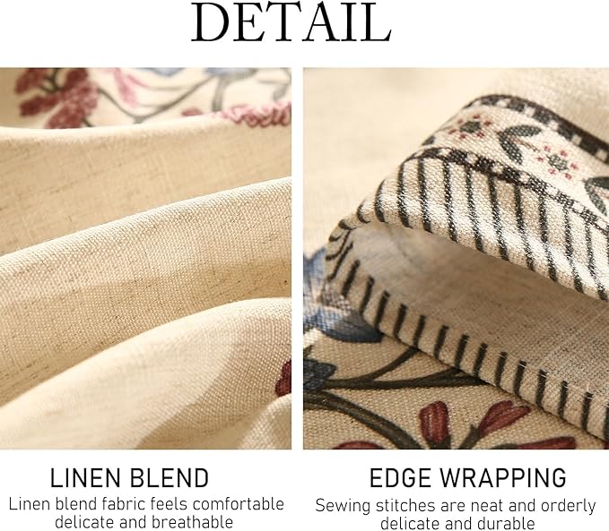 ISAENNE Designer Linen Light Beige Long Tablecloth Rectangle,French Colorful Floral Table Cloth,Stain Resistant Decor Tablecloths for Dining Thanksgiving Christmas Kitchen,63"*94"-Helena E