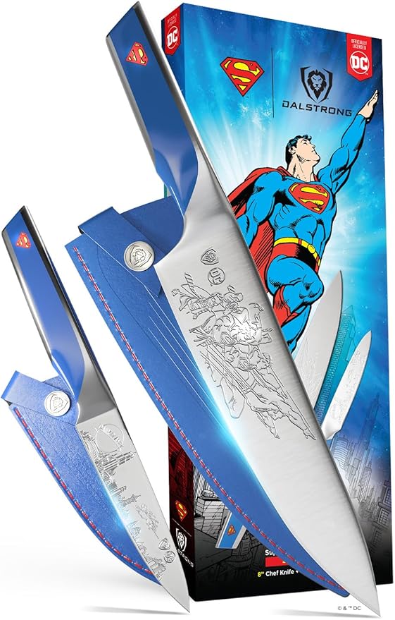 Dalstrong Knife Set-2pc- DC SUPERMAN™ Licensed Edition-8" Chef Knife & 4" Paring Knife-Premium German Stainless Steel-POM Handle Kitchen Knife Set-Leather Sheaths