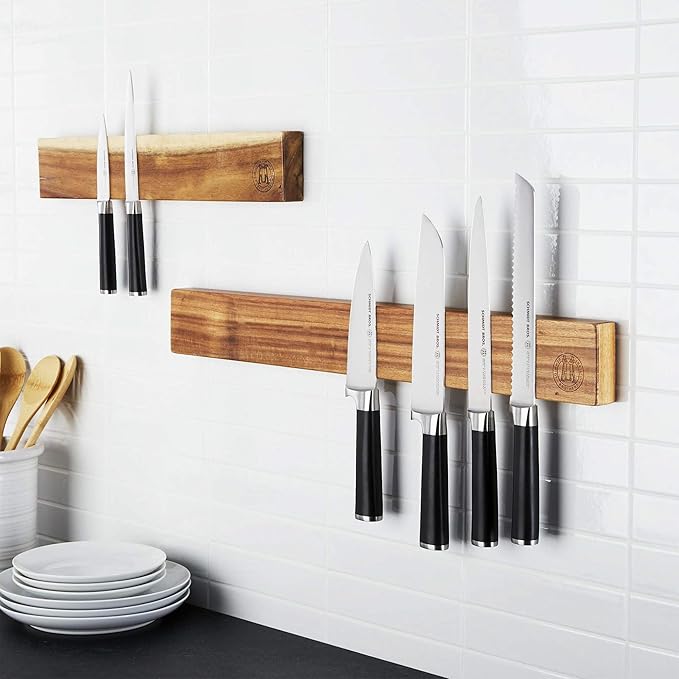 Schmidt Brothers - Acacia 24" Knife Magnetic Strip Wall Bar, Universal Magnetic Knife Holder for Wall and Cutlery Storage Up to 12-16 Knives