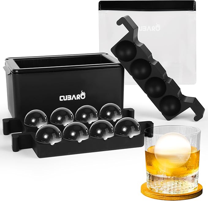 Crystal Clear Ice Ball Maker – 8 Large 2 Inch Spheres That Chill Without Diluting – Premium Hard Shell Ice Tray with Bonus Freezer Bag – Clear Ice Mold for Whiskey, Bourbon & Cocktails by CUBARO