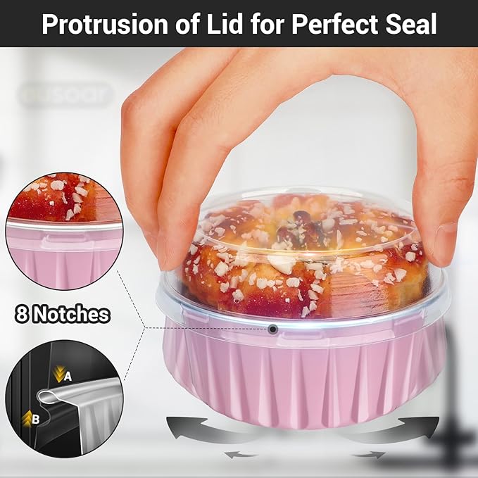 EUSOAR Foil Baking Cups, 50pcs 5oz 125ml Muffin Liners Cups with Lids, Disposable Aluminum Cupcake Ramekins Pans Baking Cup Holders Liners for Wedding Birthday Party
