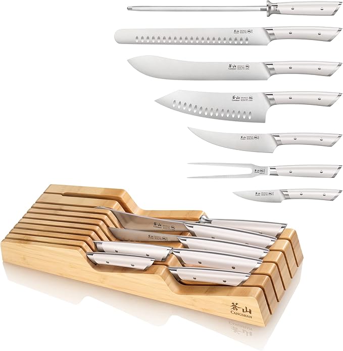 Cangshan HELENA Series German Steel Forged BBQ Knife Set (White, 8-Piece In-Drawer Set)