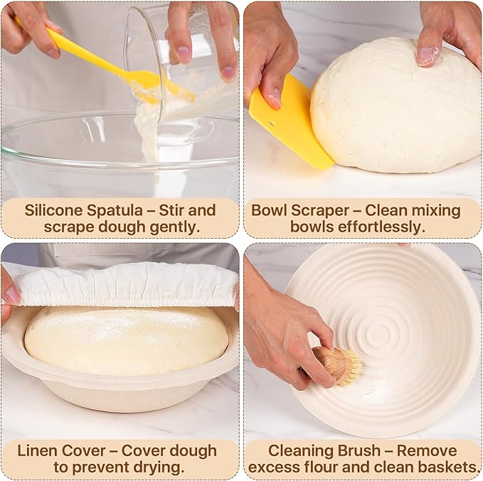 Round & Oval Wood Pulp Banneton Bread Proofing Basket Set, Sourdough Banneton Basket Set, Bread Making Tool Brotform Sourdough Bread Baking Supplies