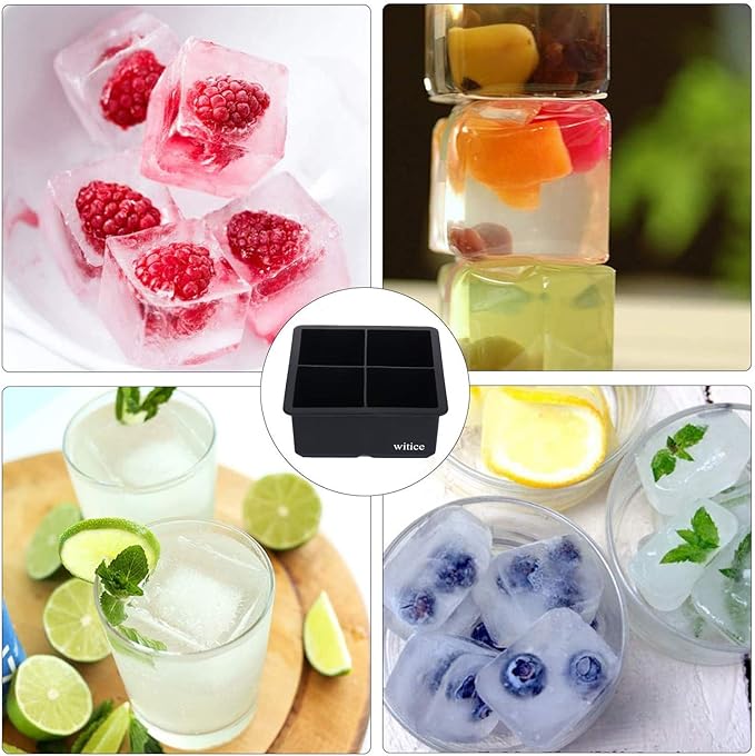 Silicone Ice Cube Trays Large for Whisky(2.5-Inches) - Whiskey Ice Cube Mold, With Easy Release Ice Cubes for Whiskey and For Cocktail,Food Grade (Black 1 Tray)