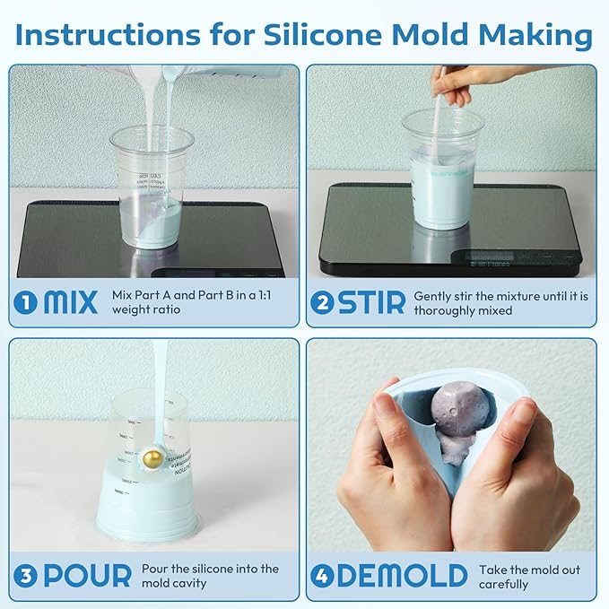OFFNOVA Silicone Mold Making Kit 70oz Rubber 15A, 1:1 Mixing Ratio Fast Curing for Resin, Casting, Candle, Soap, DIY Crafts, Light Blue