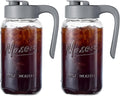 Mason Jar Pitcher - Airtight & Leakproof Glass Pitcher with Lid[set of 2], Perfect for Breastmilk, Cold Brew, and Sun Tea, 2 Quart (64 oz) Mason Jar with Pour Spout Lid