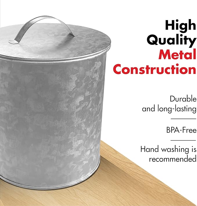 Amici Home Newport Galvanized Metal Canister | Dry Food Storage Container | Airtight Lid | 156 Ounce Capacity | Farmhouse Décor | Rustic Metal Canister for Kitchen Countertop (Silver)