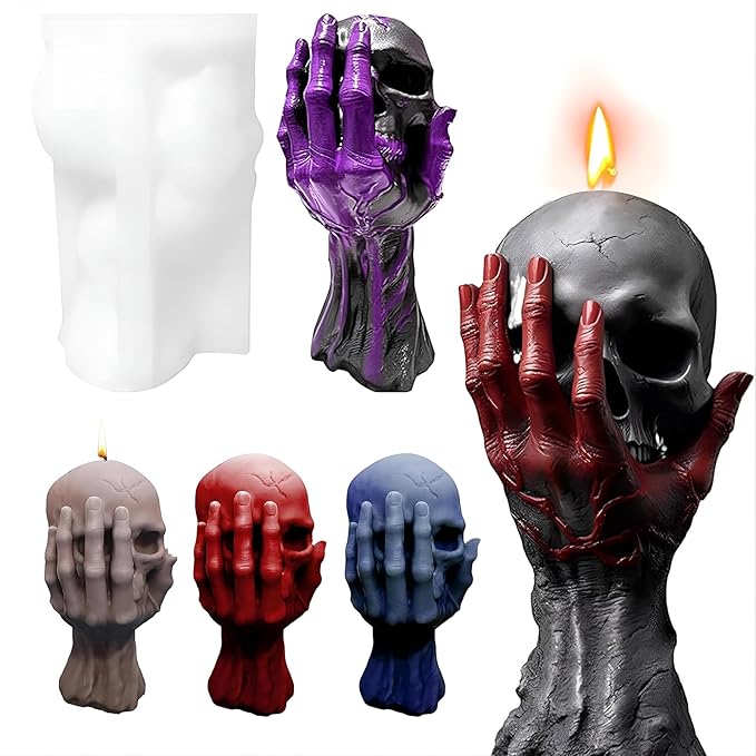 Skull Silicone Candle Mold, 3D Ghost Hand Skeleton Mold for Epoxy Resin Casting, Aromatherapy Soap, Resin Arts Crafts, Home Decor and Gifts