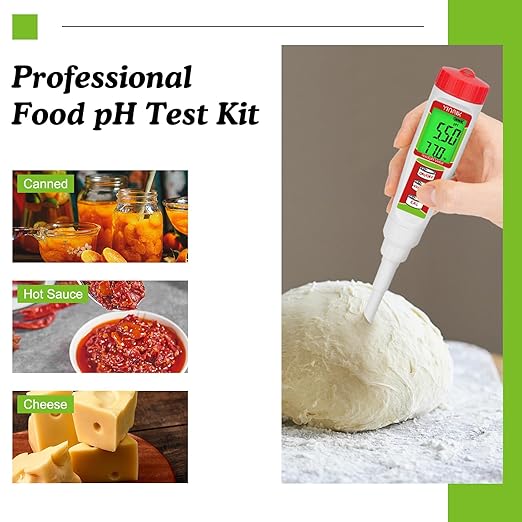 Digital Food pH Meter YINMIK pH Meter Food Fermentation with Calibration Solution Kit pH Test Strips for Food Spear Tip pH Meter Probe for Dough Sushi Rice Fermenting Sausage Meat Soap Cheese …
