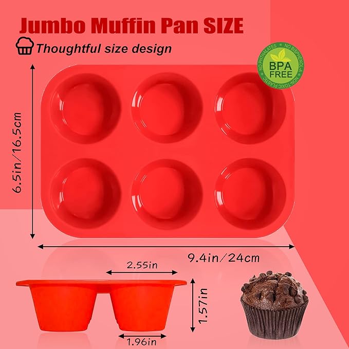 6 Cups Jumbo Muffin Pan,Silicone Cupcake Pan for Baking Food Grade Silicone Non Stick - Upgraded Thickened